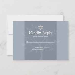 RSVP Bar Mitzvah Dusty Blue Tree of Life Card