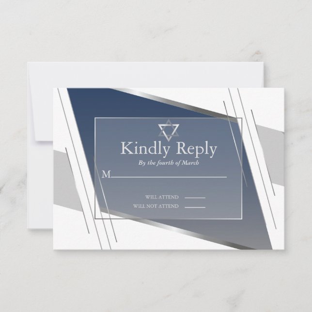 RSVP Bar Mitzvah moderne Argent bleu ardoise (Devant)