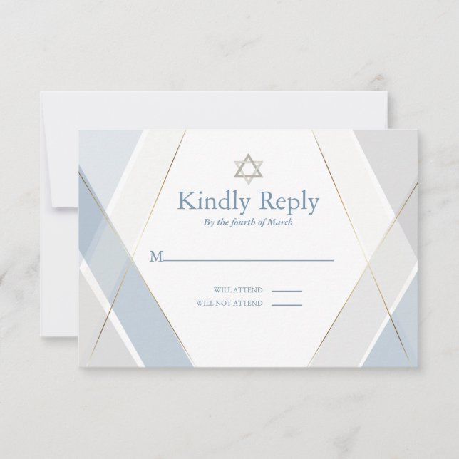 RSVP Bar Mitzvah Moderne Géométrique Bleu gris (Devant)