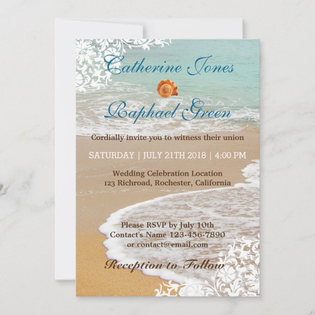 RSVP Beach Wedding Invitation Card (Front)