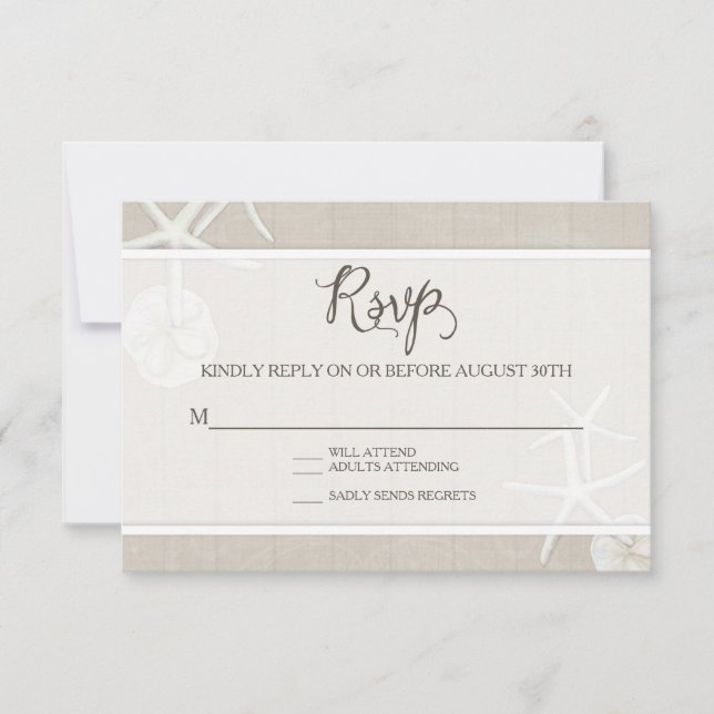 RSVP Beach Wedding Starfish Damask Wooden Simple (Front)