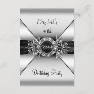 RSVP Birthday Diamond Jewel Black White Silver Invitation