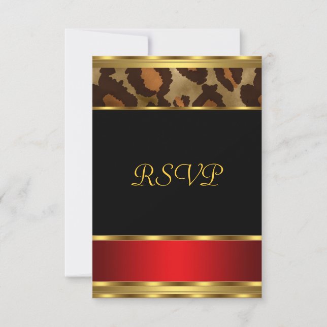 RSVP Birthday Party Gold Black Red Leopard Invitation (Front)