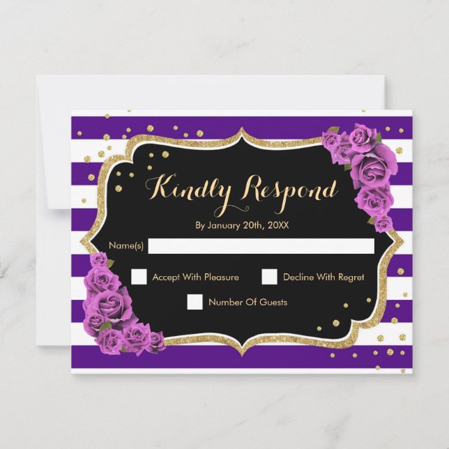 RSVP Birthday Party - Purple Gold Black Card (Front)