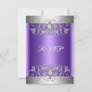 RSVP Birthday Party Purple Silver Diamond Card