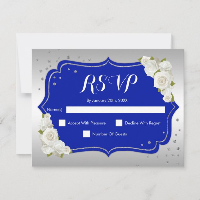 RSVP Birthday Party - Royal Blue Silver White Card (Front)