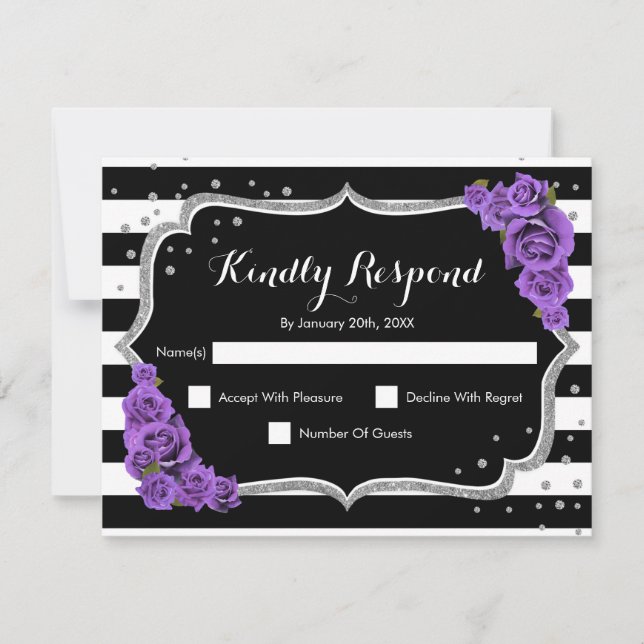 RSVP Birthday Party - Silver Black Purple Card (Front)