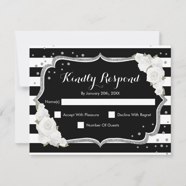 RSVP Birthday Party - Silver Black White Card (Front)