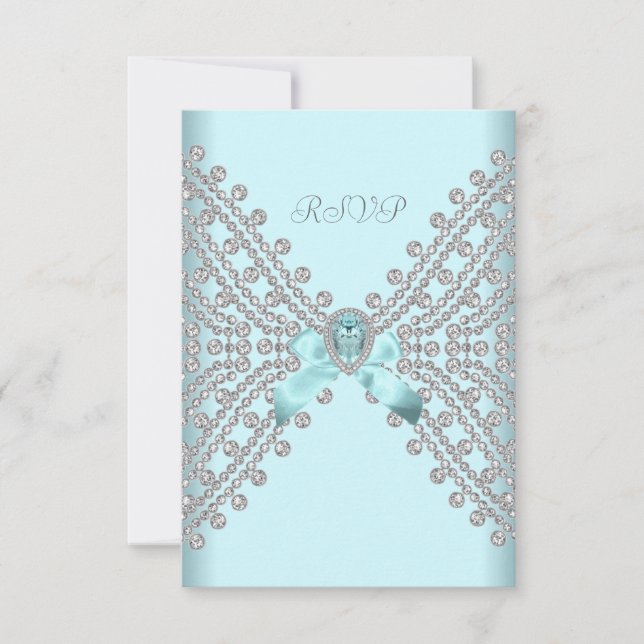 RSVP Birthday Party Teal Blue Silver White Diamond (Front)