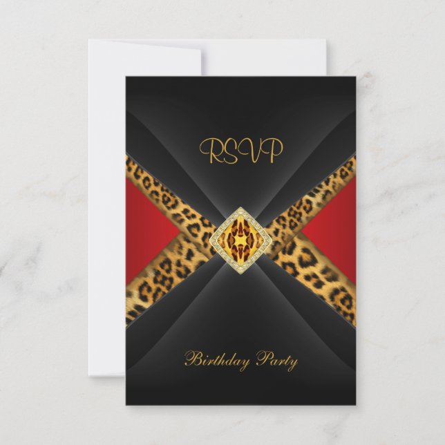 RSVP Birthday Red Gold Black Leopard Jewel (Front)