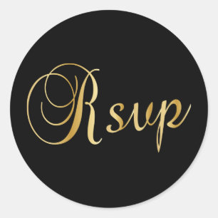 RSVP   Black and Gold Classic Round Sticker