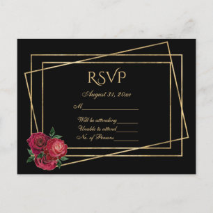RSVP Black and Gold With Deep Red Glam Roses  Postcard