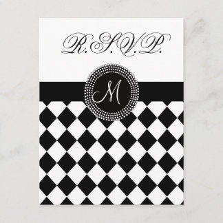 RSVP Black and White Monogram Wedding Card