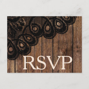 RSVP Black Faux Lace and Wood Invitation Postcard
