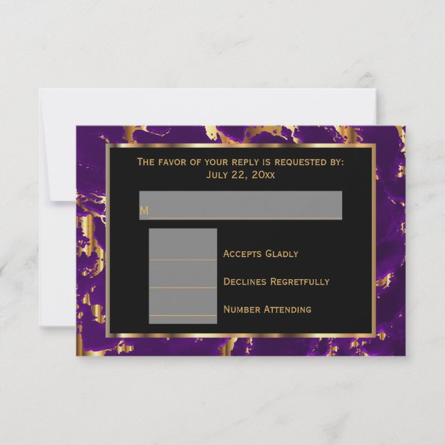 RSVP Black, Gold and Purple Marble Card (Front)