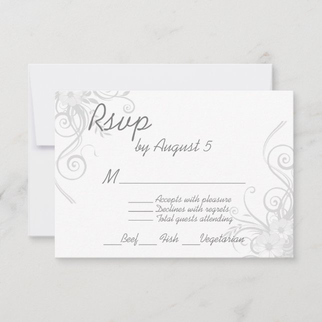 RSVP blanc et gris clair avec choix de menu (Devant)