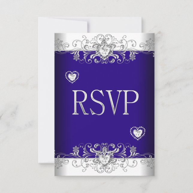 RSVP Bleu royal Mariage Blanc Diamant Cœurs 2 (Devant)