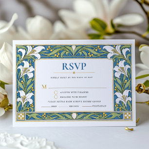 RSVP Blue Art Nouveau Lily Wedding  Invitation