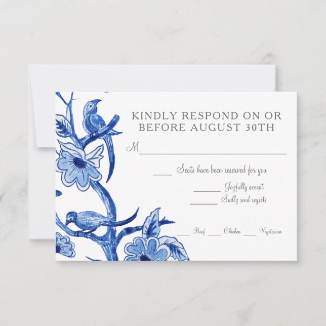 RSVP Blue Chinoiserie Asiatique Floral Aquarelle (Devant)