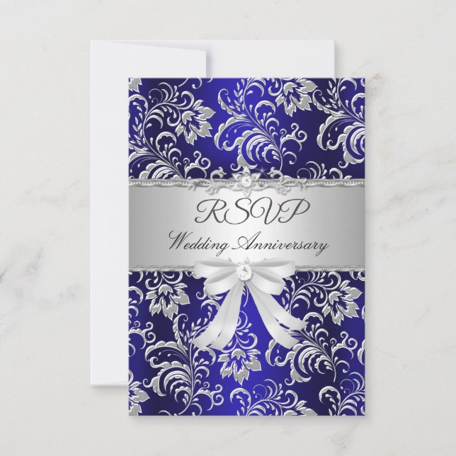 RSVP Blue Floral Bow 25th Wedding Anniversary  (Front)