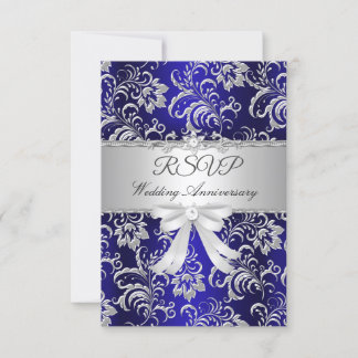 RSVP Blue Floral Bow 25th Wedding Anniversary Card