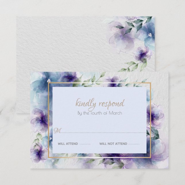 RSVP | Blue-Violet Translucent Watercolor Flowers  (Front/Back)
