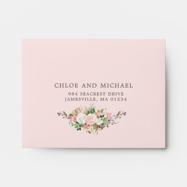 RSVP - Blush Pink White Floral Address Envelope (Front)