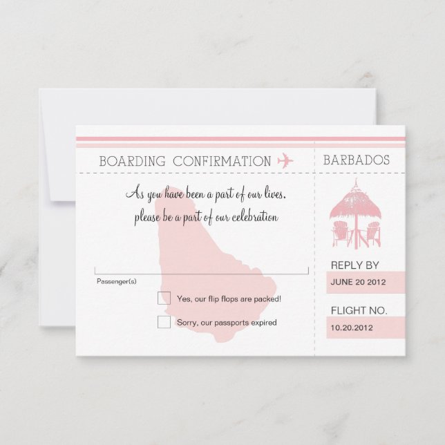 RSVP Boarding Pass TO BARBADOS Card (Front)