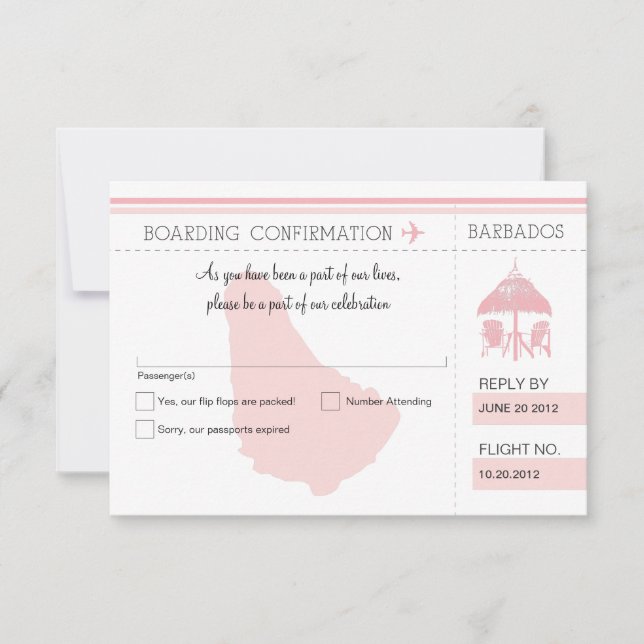 RSVP Boarding Pass TO BARBADOS Card (Front)