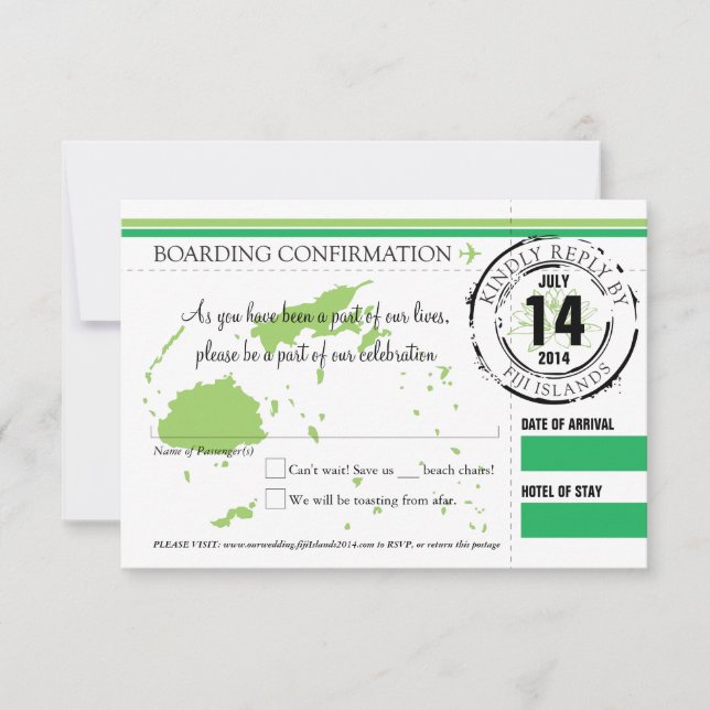 RSVP Boarding Pass to Fiji Islands Invitation (Front)