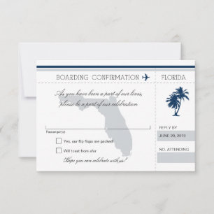RSVP Boarding Pass TO Florida Blue and Grey Card