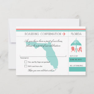 RSVP Boarding Pass TO Florida Mint and Coral Card