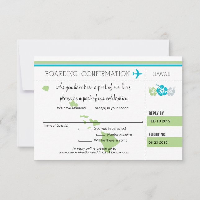 RSVP Boarding Pass TO Hawaii (Front)