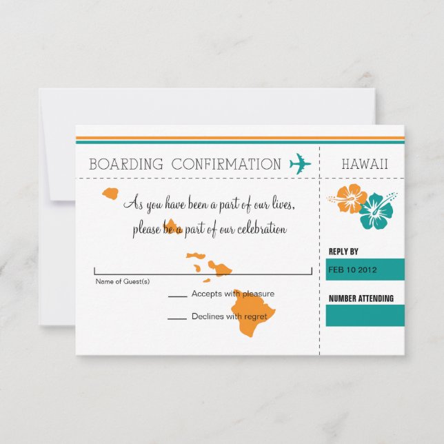 RSVP Boarding Pass TO Hawaii Invitation (Front)