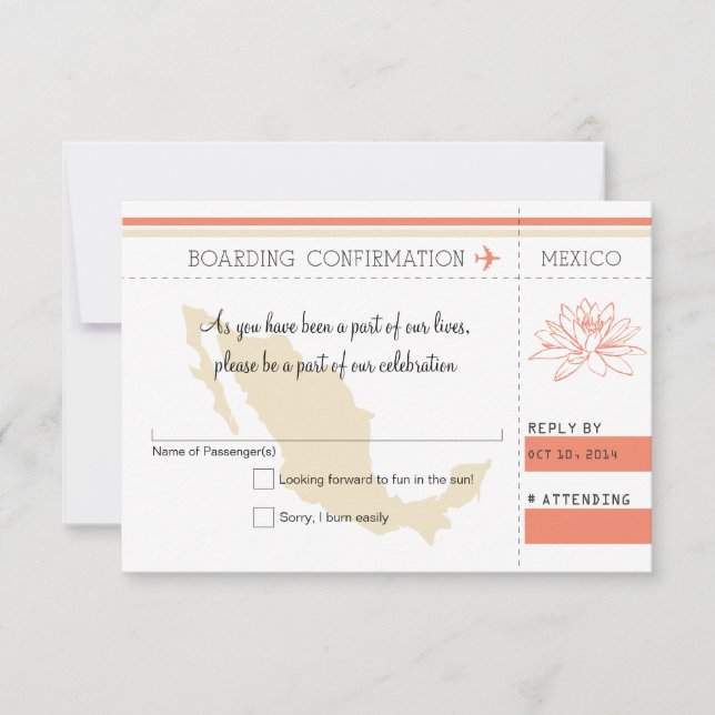 RSVP Boarding Pass TO MEXICO Card (Front)