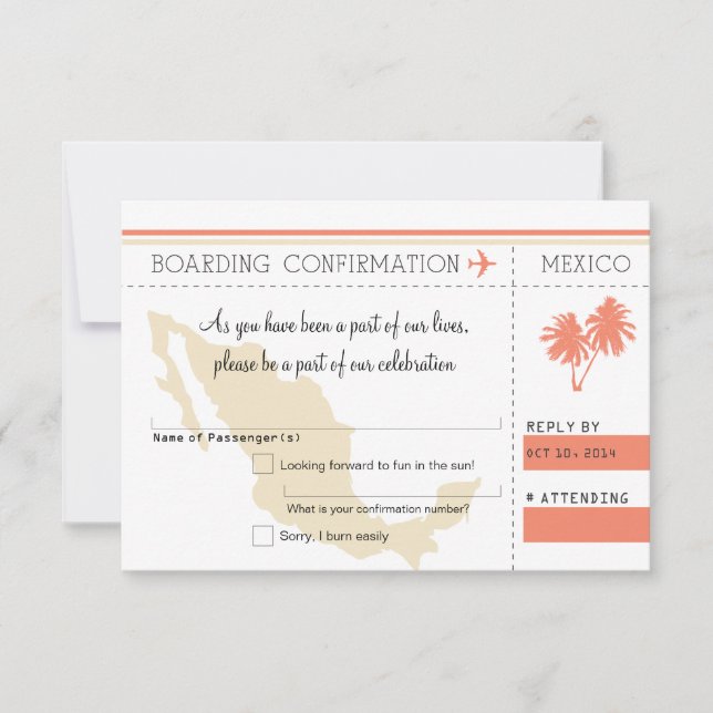 RSVP Boarding Pass TO MEXICO Invitation (Front)