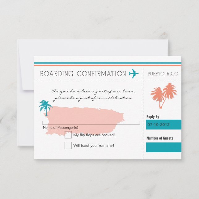 RSVP Boarding Pass TO Puerto Rico Card (Front)