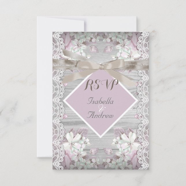 RSVP Bois Rustique Floral Mariage Blanc dentelle r (Devant)