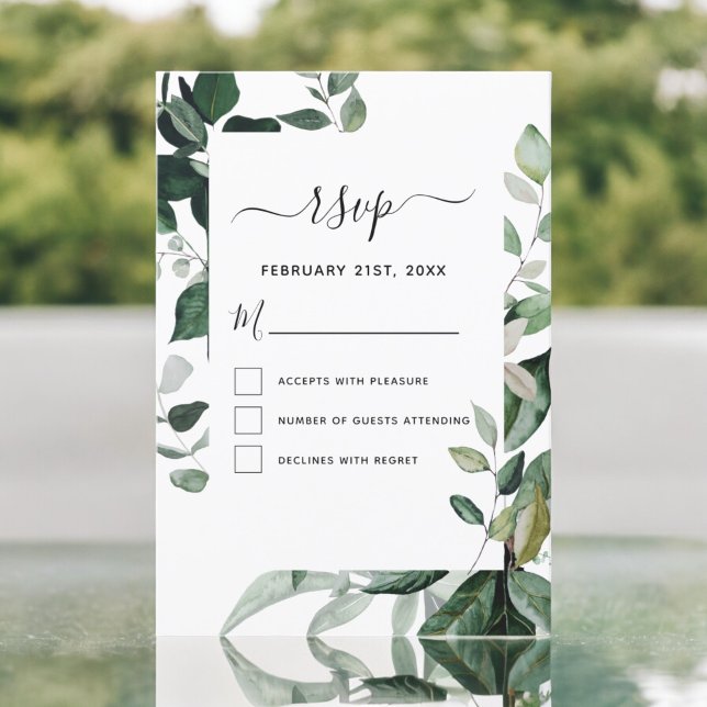 RSVP Botanical Greenery Foliage Watercolor Wedding Invitation (Creator Uploaded)