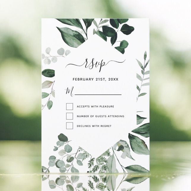 RSVP Botanical Greenery Foliage Watercolor Wedding Invitation (Creator Uploaded)