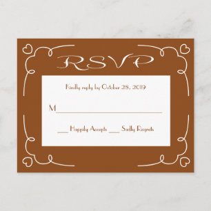 RSVP Brown And White Heart Frame Invitation Postcard