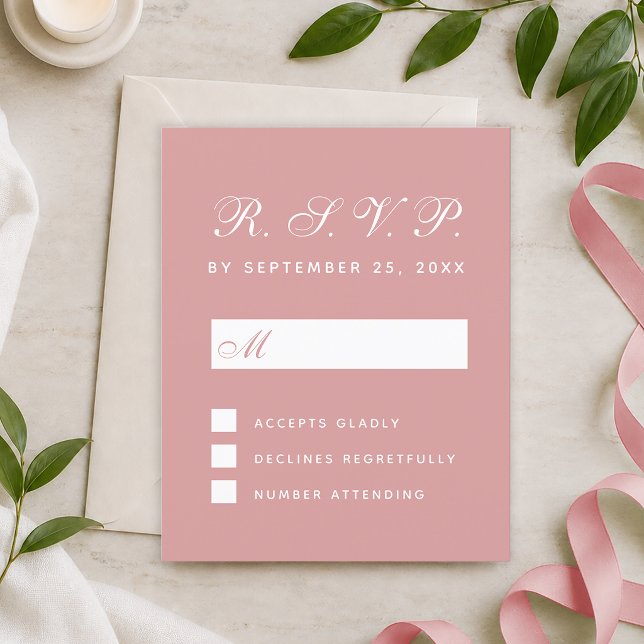 RSVP Budget Dusty Rose White Script Response Card (Creator Uploaded)
