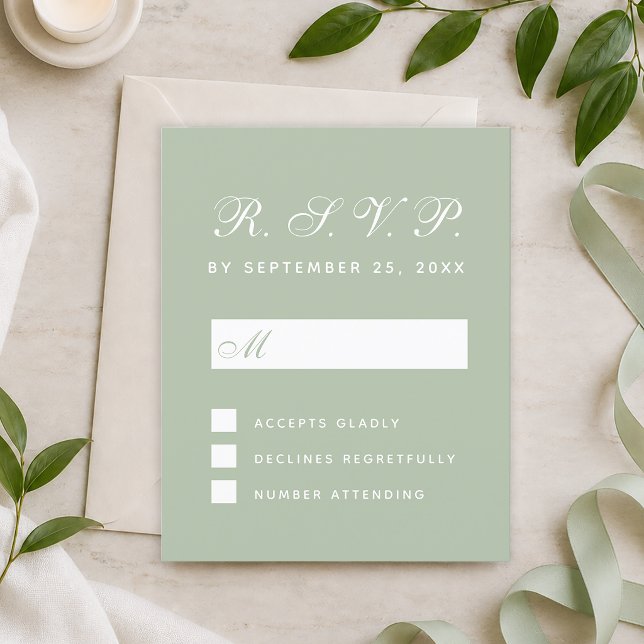RSVP Budget Sage Green Calligraphy Response Card (Creator Uploaded)