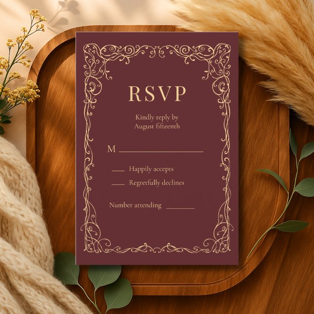 RSVP Burgundy Gold Minimalist Wedding (Créateur téléchargé)