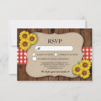RSVP Burlap Wedding Wood Rustic Red Check Cards