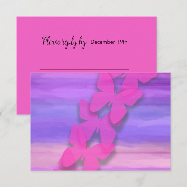 RSVP Butterfly Pink Purple Watercolor  Invitation (Front/Back)
