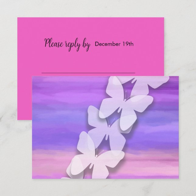 RSVP Butterfly Pink Purple Watercolor  Invitation (Front/Back)