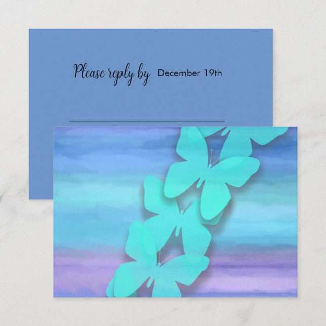 RSVP Butterfly Turquoise Purple Watercolor  Invitation (Front/Back)