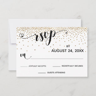 RSVP Calligraphy with Hearts, Gold Confetti, Card