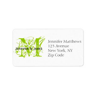 RSVP Card Address Labels Chic Monogram Lime Green